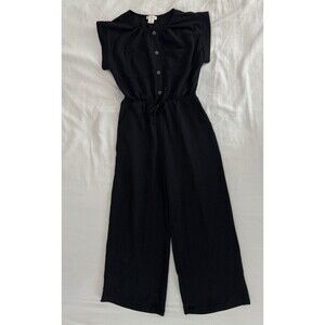 Monteau Girl Girls 10 Black Sleeveless Button Front Jumpsuit Pockets Adj Waist